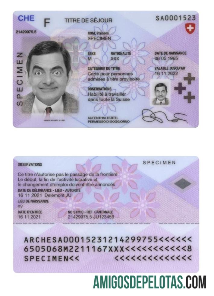 Cartão de autorização de residência na Suíça modelo